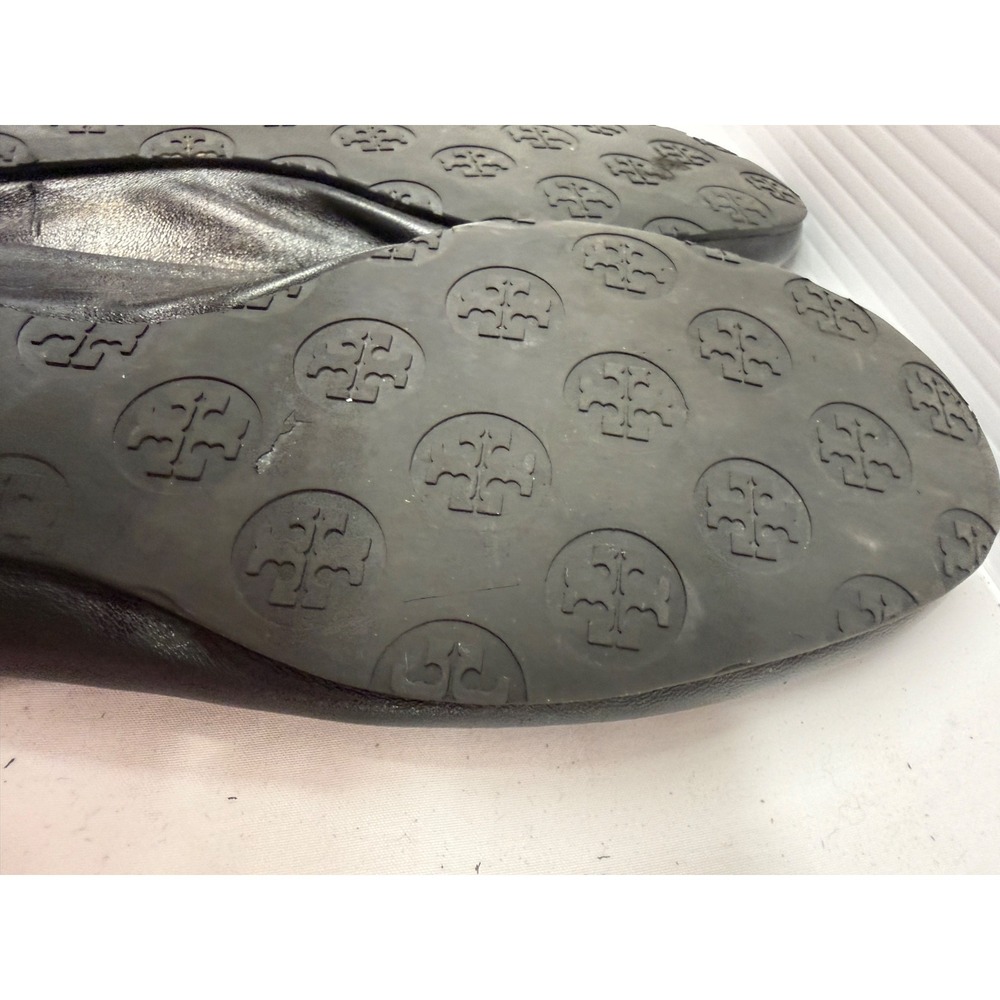 Tory Burch Reva Black Leather Gold‎ Logo Medallion Ballet Flats 11 - Picture 8 of 13